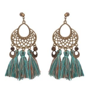 Boho Ethnic Long Statement Tassel Fringe Earrings